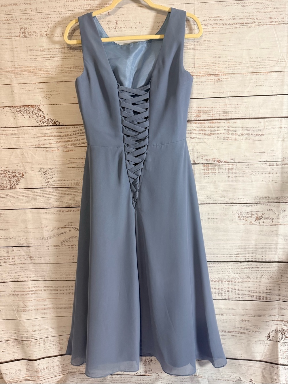 Xyiveaf Mother/Grandmother of the Bride Tea Length Dusty Blue Chiffon Dress - Picture 6 of 11